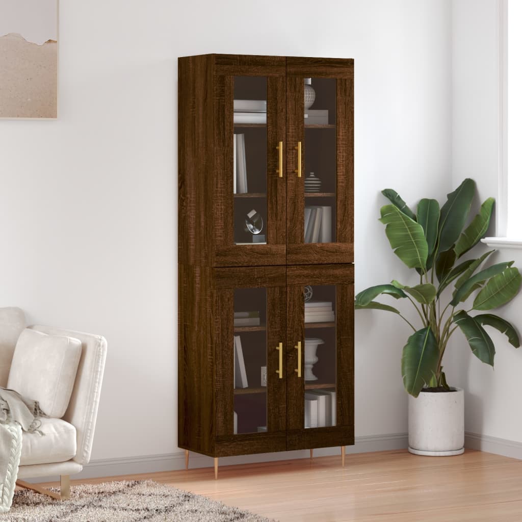 Aparador Alto Madera Contrachapada Marrón Roble 69,5x34x180 Cm_0