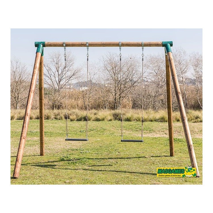 Columpio Doble De Madera Redonda Masgames Fuji Adultos (caucho Y Cuerdas).