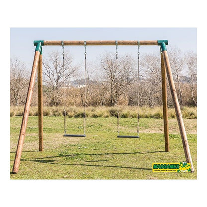 Columpio Doble De Madera Redonda Masgames Fuji Adultos (caucho Y Cuerdas).