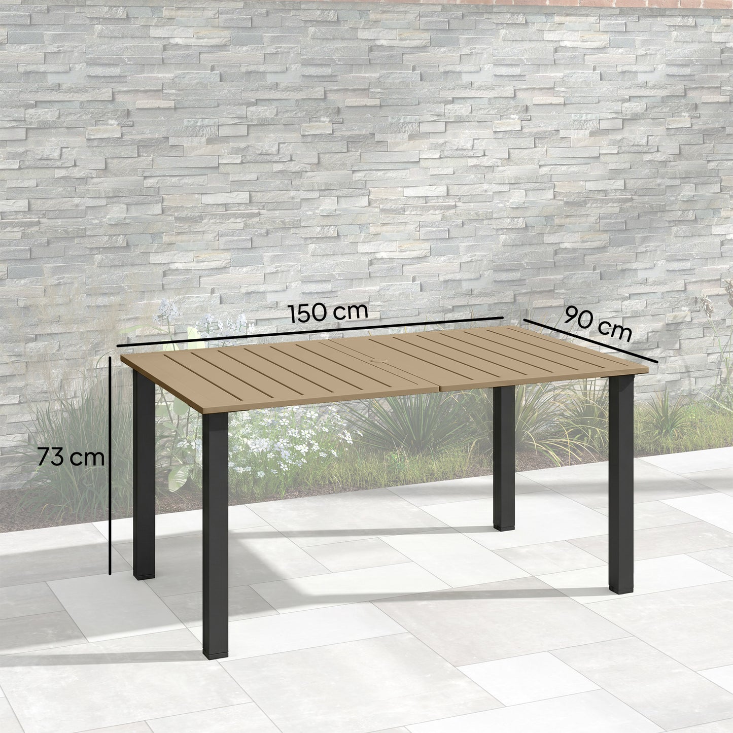 Outsunny Mesa De Jardín Rectangular 150x90x73 Cm Con Orificio Para Sombrilla_2