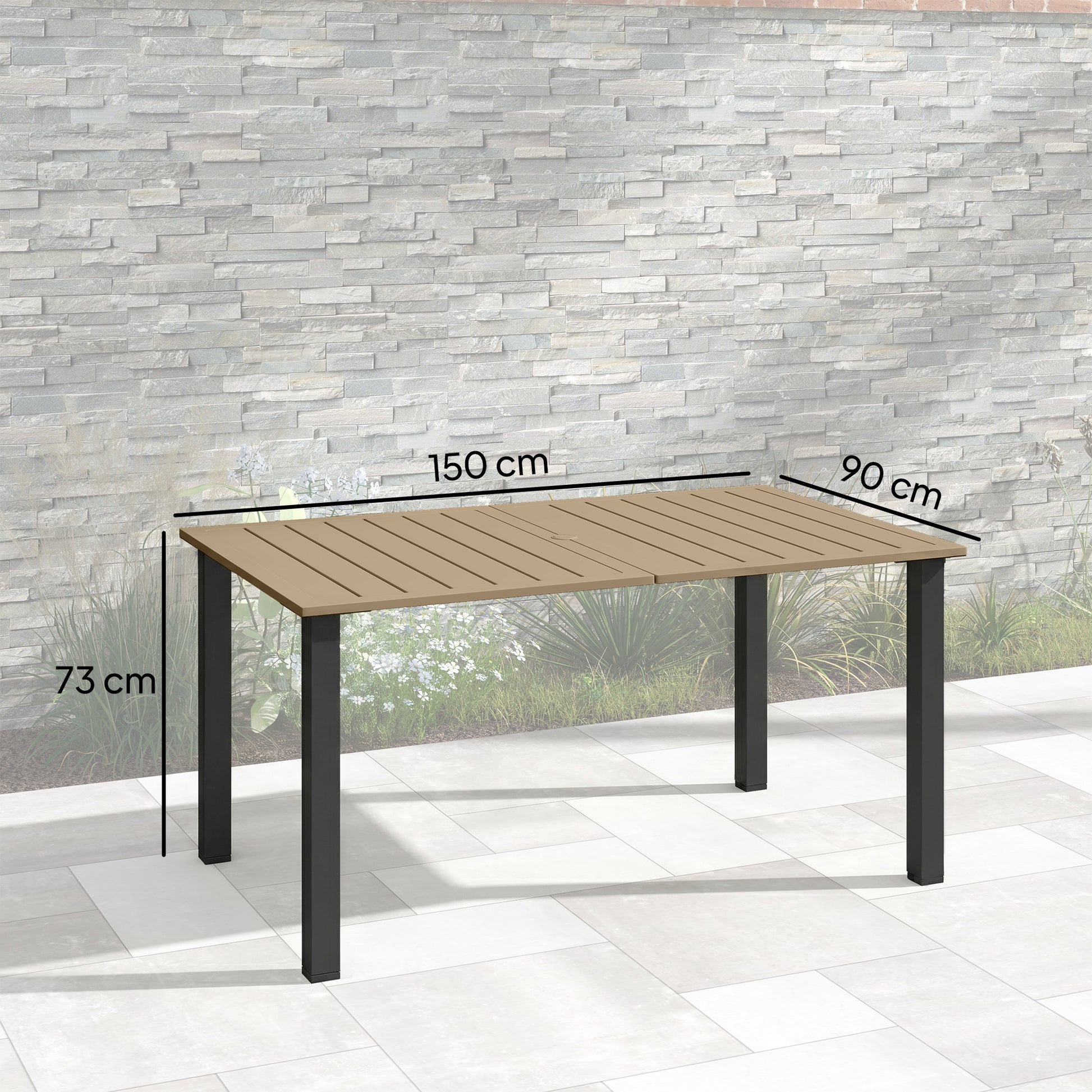 Outsunny Mesa De Jardín Rectangular 150x90x73 Cm Con Orificio Para Sombrilla_2