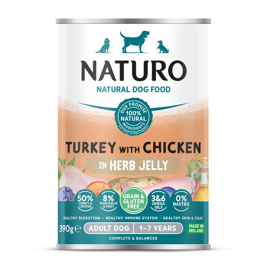 Naturo Comida Humeda Perro Sin Gluten De Pavo Y Pollo En Gelatina 390g X 12 Latas_0