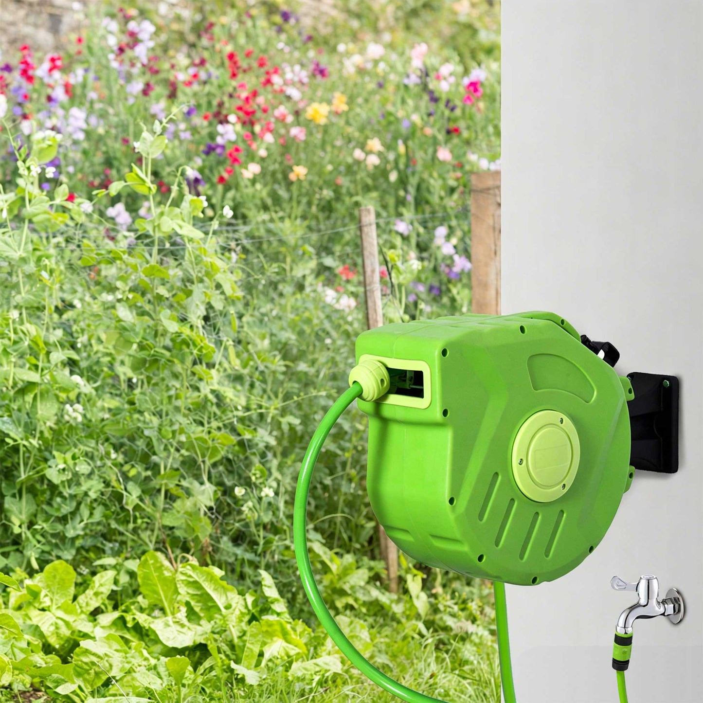 Outsunny Carrete Para Manguera Mural Portamanguera 15m Roll-up Automático_1