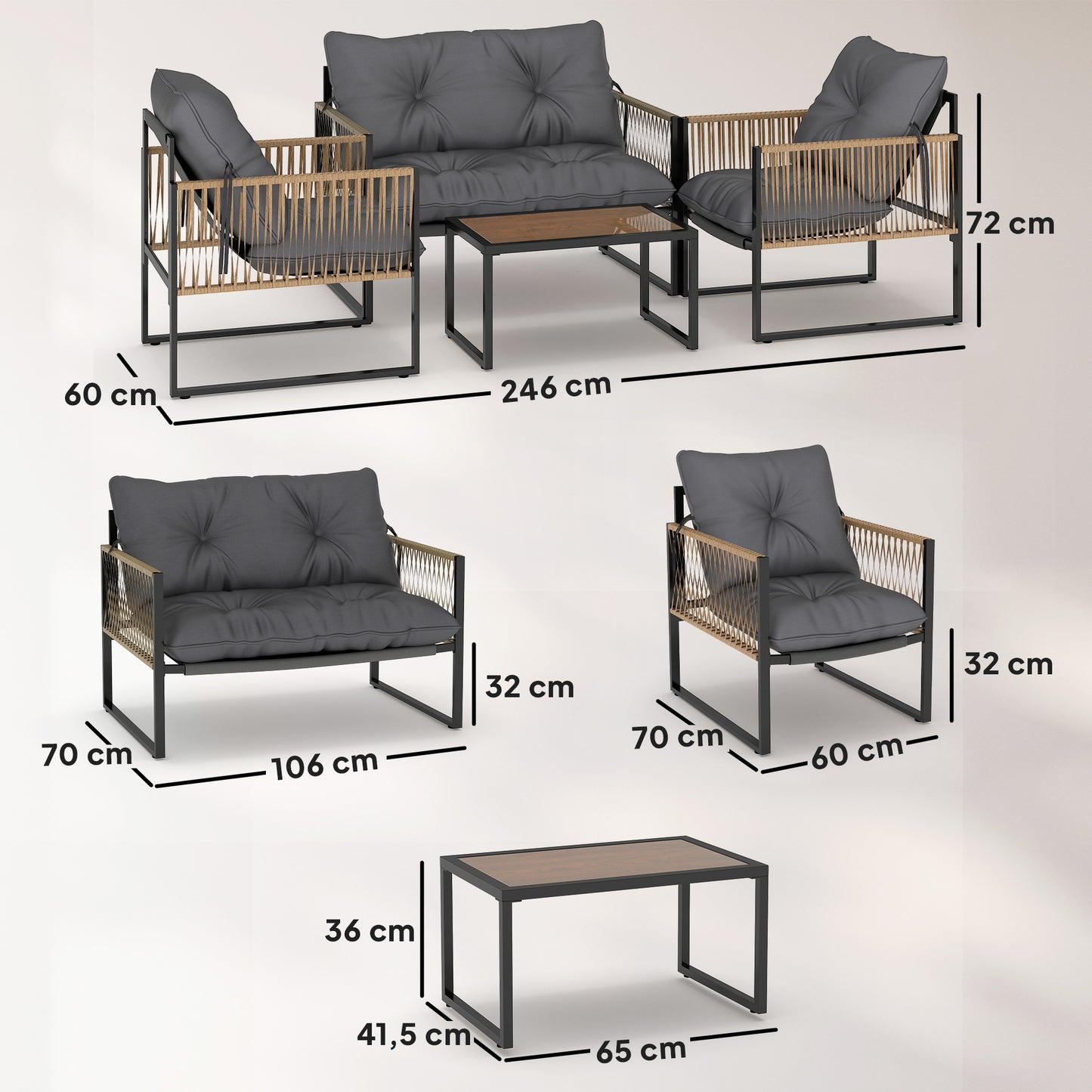 Outsunny Conjunto De Jardín Exterior De Ratán Sintético De 4 Piezas Gris Oscuro_2