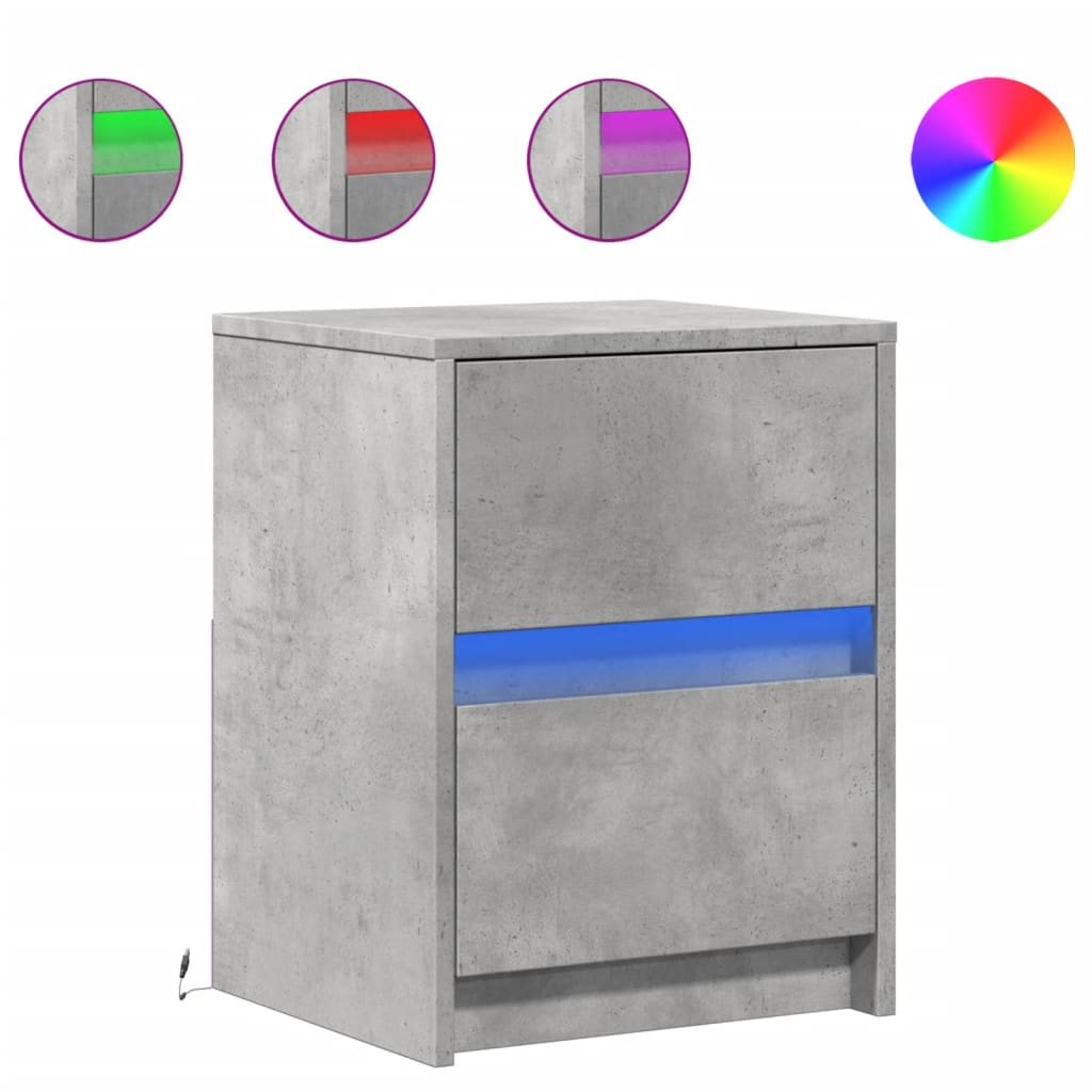 Mesita De Noche Luces Led 2 Uds Madera Ingeniería Gris Hormigón_0