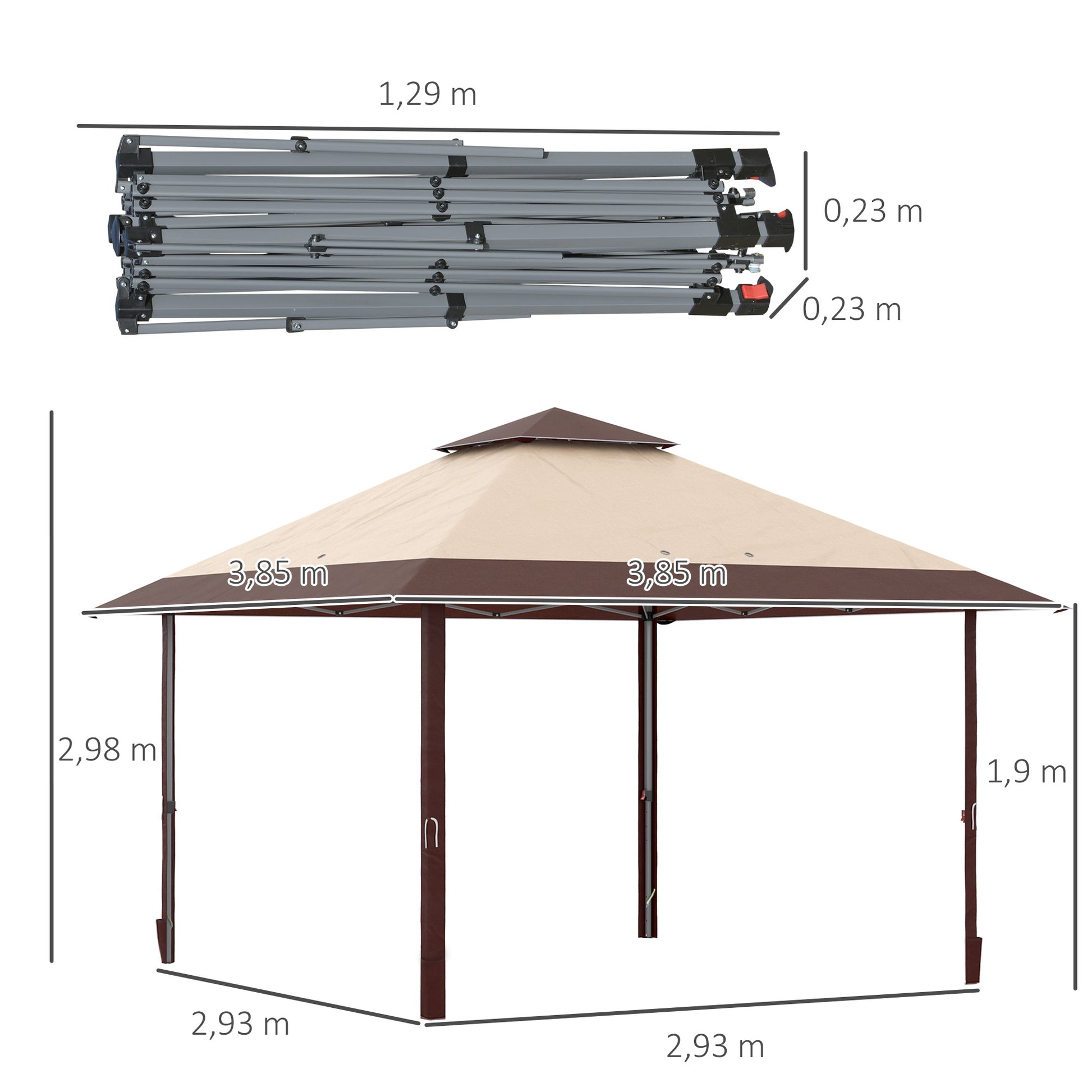 Outsunny Carpa Plegable 3,85x3,85 M Con Doble Techo Caqui Y Café_2