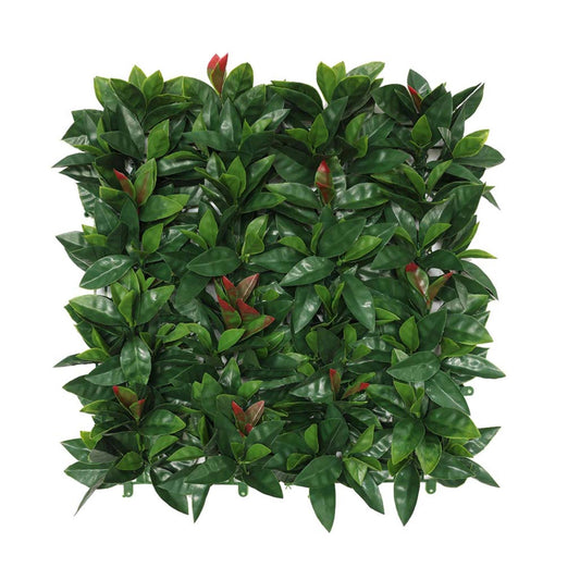 Jardín Vertical Artificial 100x100cm Well Home Hojas Verdes Con Detalles Rojos_0