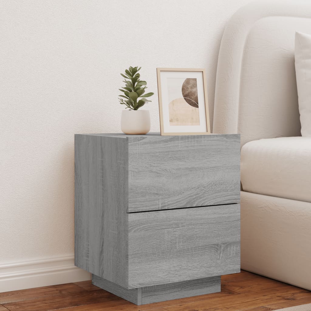 Mesita De Noche Con Luces Led Madera De Ingeniería Gris Sonoma_2