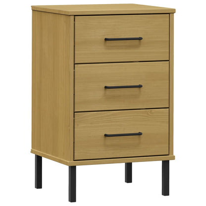 Mesita De Noche Patas De Metal Madera Maciza Pino Marrón Oslo_0