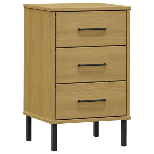 Mesita De Noche Patas De Metal Madera Maciza Pino Marrón Oslo_0