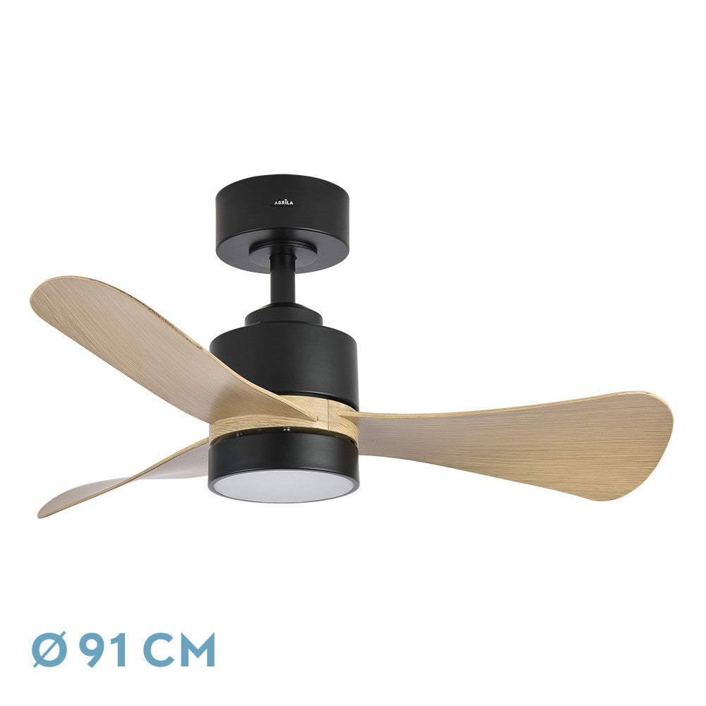 Ventilador Dc Zepelin 18w 1900lm Negro/madera Clara 3aspas 91d 3000-4000-6500k Remoto,memoria Y Temporizador_0