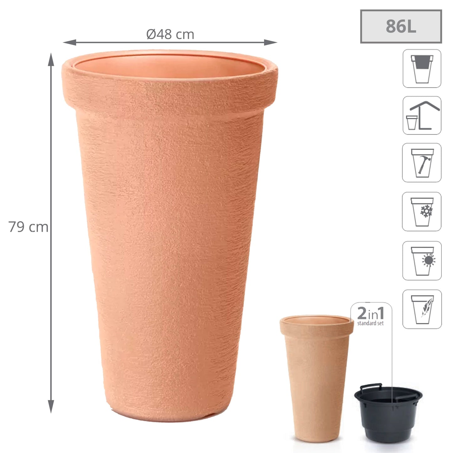 Maceta Classic Tower 86l., Con Depósito, Dimensiones (mm) 480x480x790, Color Ladrillo_2