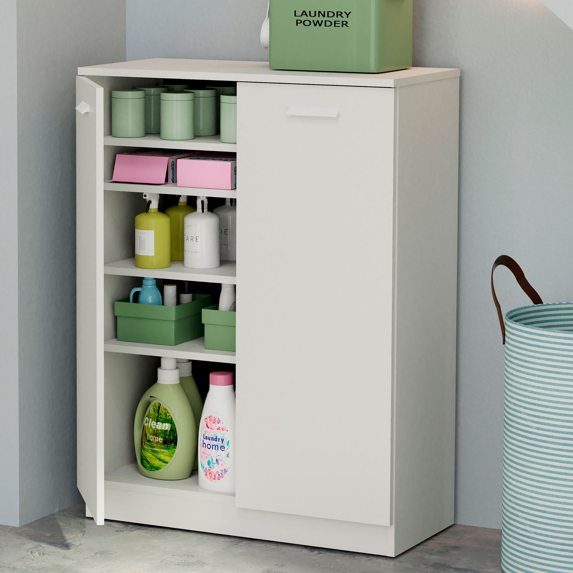 Armario Dormitorio, Multiusos, Baño, Mueble Cocina, Zapatero 2 Puertas 5 Estantes101x74x36 Cm, Briebe, Nova, Blanco