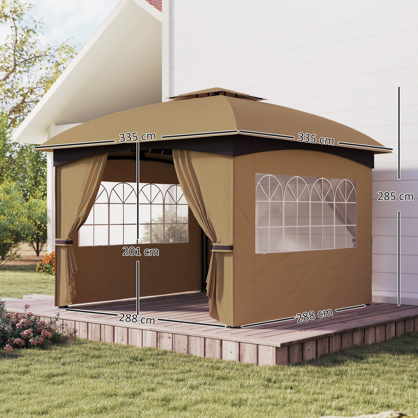 Outsunny Cenador Para Jardín 3,4x3,4 M Con Paredes Laterales Anti-uv Beige_2