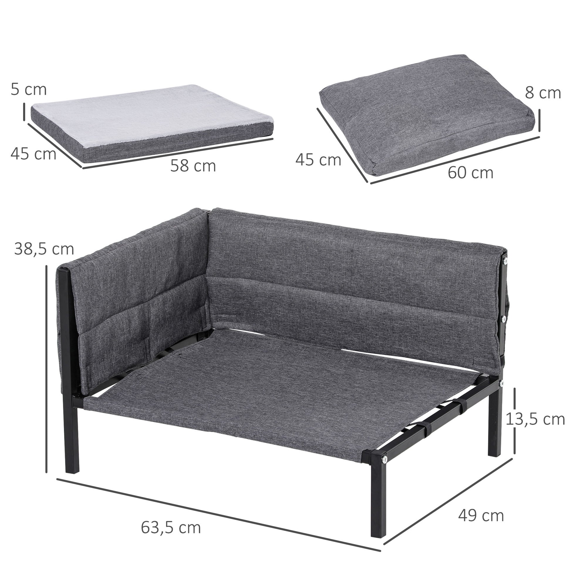 Pawhut Cama Para Perros Elevada Con Cojines Extraíbles Lavables 63,5x49x38,5 Cm_2