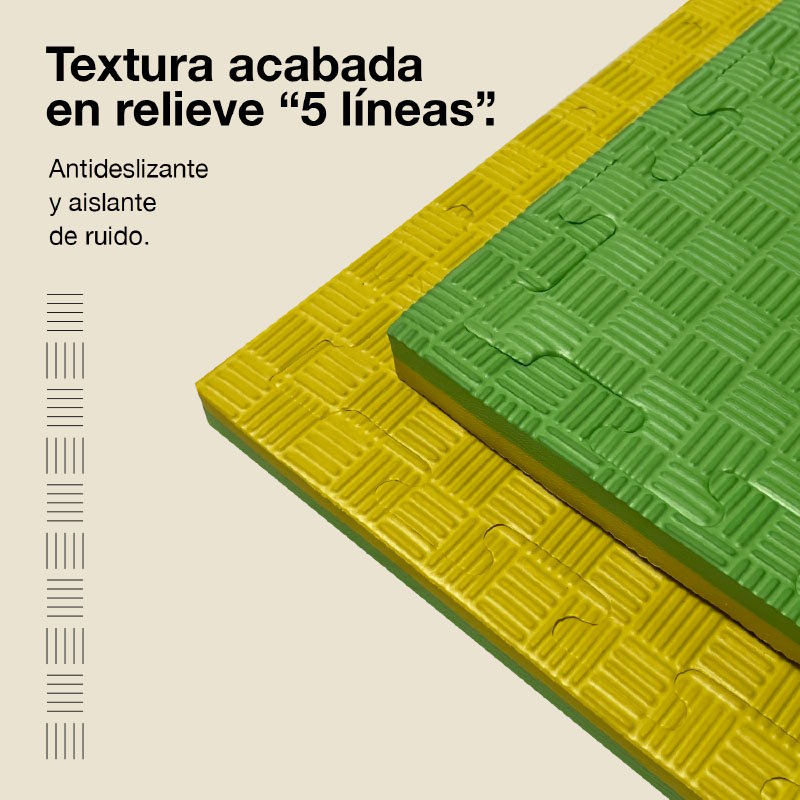 Tatami Puzzle 2,5cm 100x100cm, Pack 4 Unidades – Superficie 5 Líneas Amarillo/verde Jowy_3