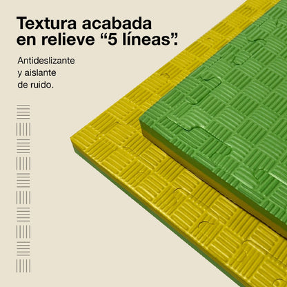 Tatami Puzzle 2,5cm 100x100cm – Superficie 5 Líneas Amarillo/verde Jowy_3