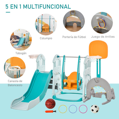 Homcom 5 En 1 Tobogán Columpio Infantil Con 2 Canastas De Baloncesto Y Portería_3
