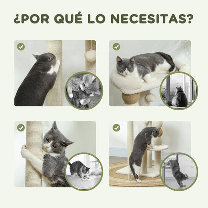 Pawhut Árbol Rascador Para Gatos Altura 76 Cm Revestimiento De Borreguillo Beige_5