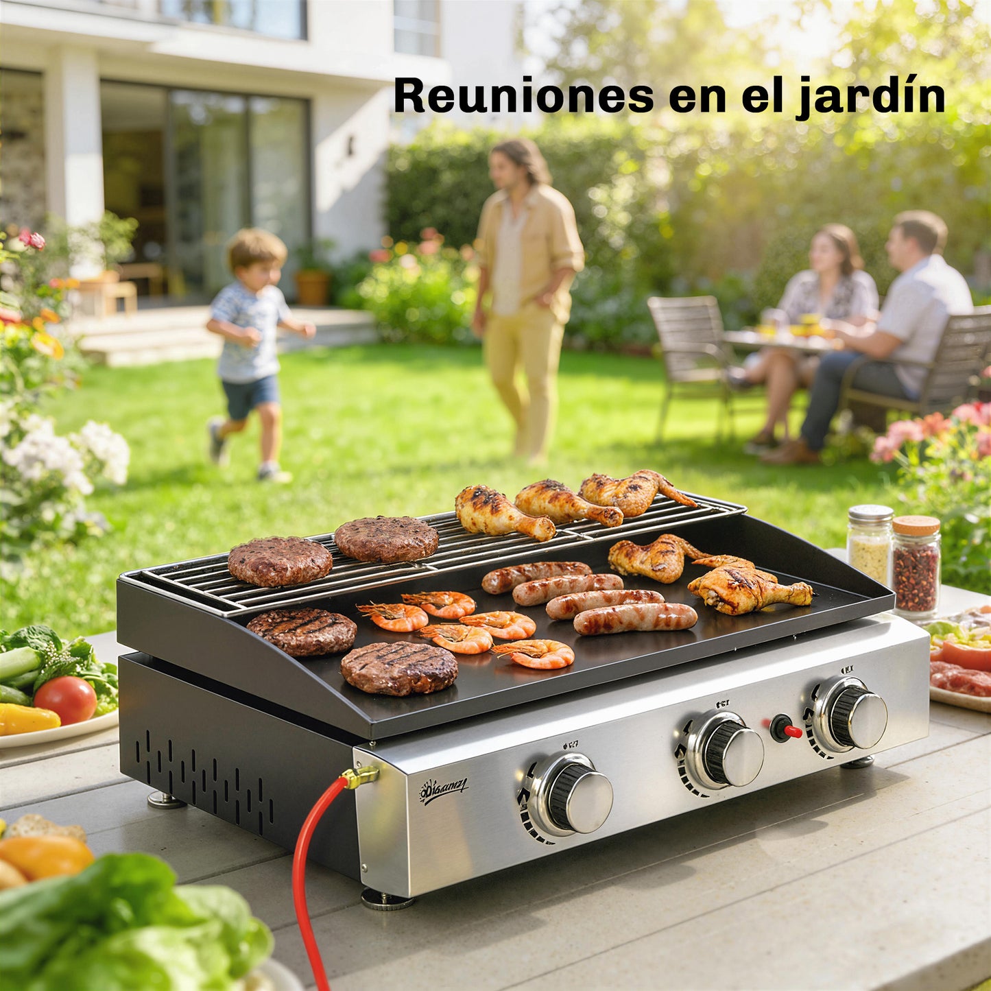 Outsunny Barbacoa De Gas Con 3 Quemadores 7,5 Kw Plancha Rejilla Calentadora_4
