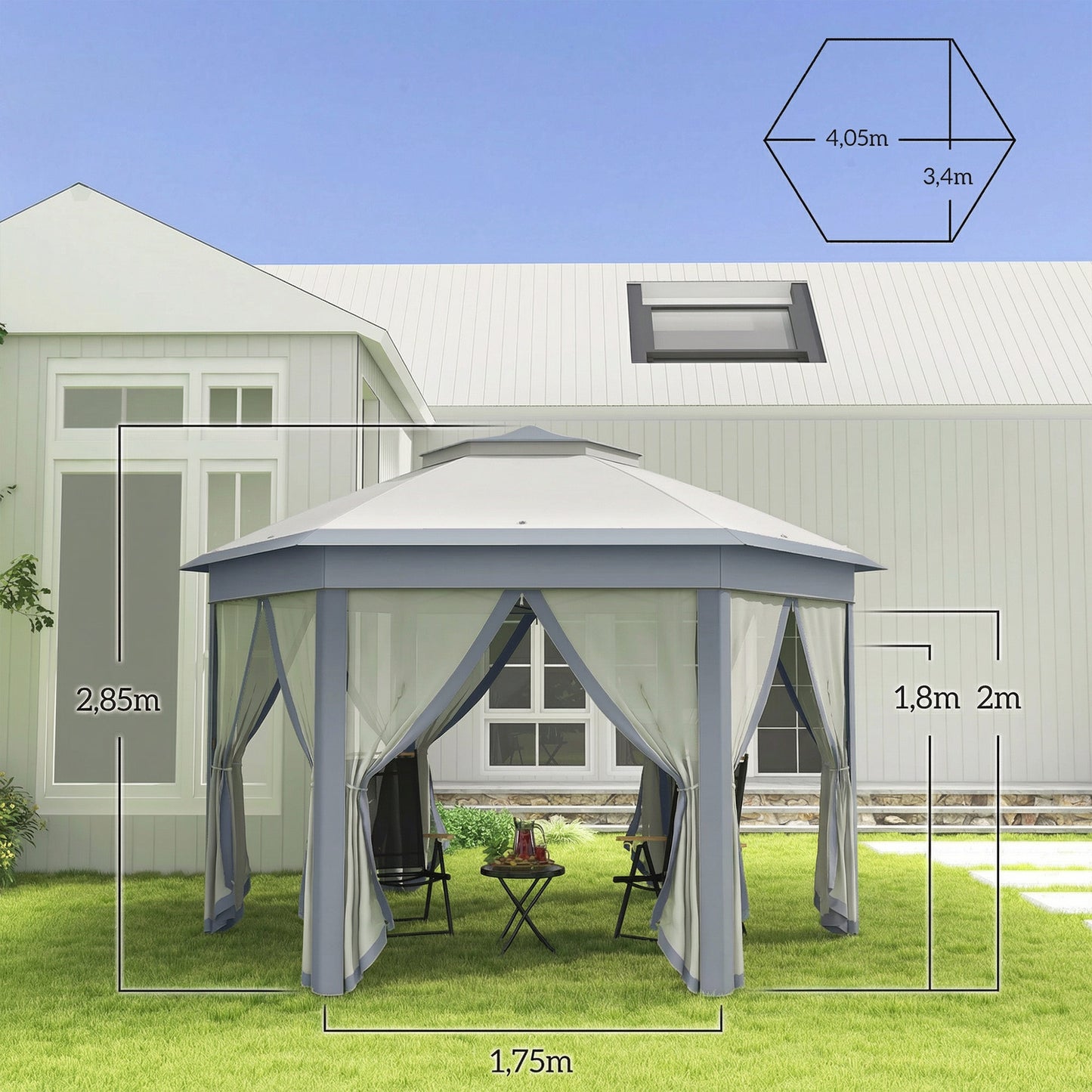 Outsunny Carpa Plegable 4x3,4 M Con Doble Techo 6 Mosquiteras Anti-uv Gris_2