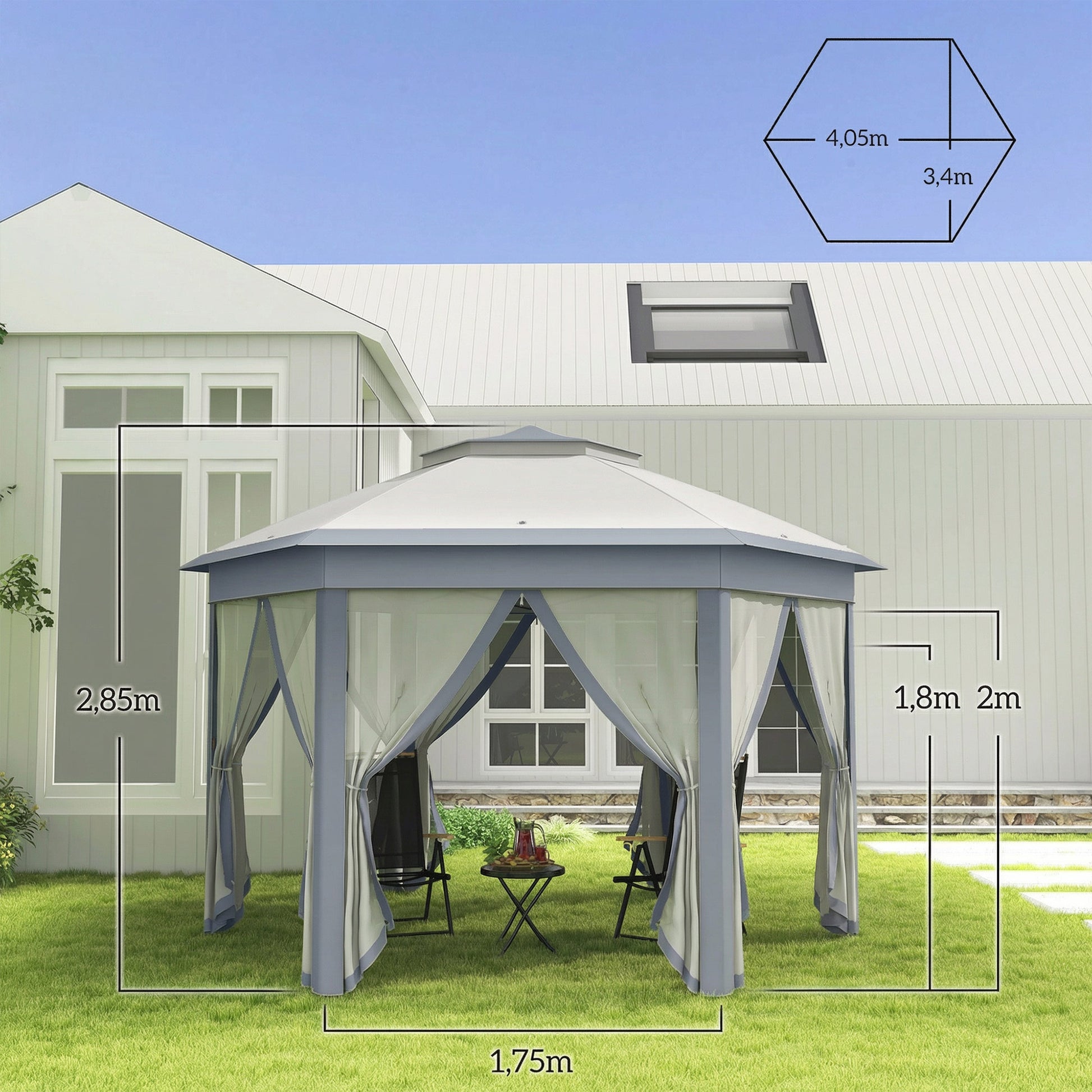 Outsunny Carpa Plegable 4x3,4 M Con Doble Techo 6 Mosquiteras Anti-uv Gris_2