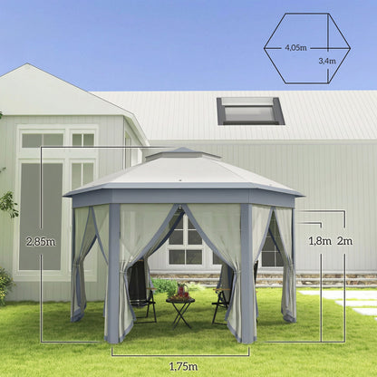 Outsunny Carpa Plegable 4x3,4 M Con Doble Techo 6 Mosquiteras Anti-uv Gris_2