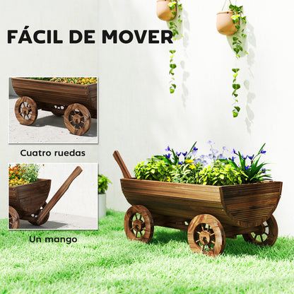 Outsunny Carrito De Madera Con 4 Ruedas Y Mango Drenaje 115x40x54,5 Cm_5