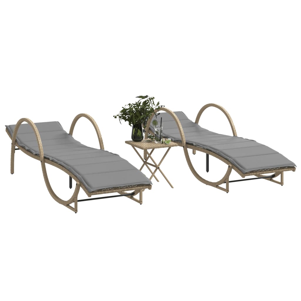 Tumbonas Con Mesita 2 Unidades Ratán Sintético Beige / Vetonek_0