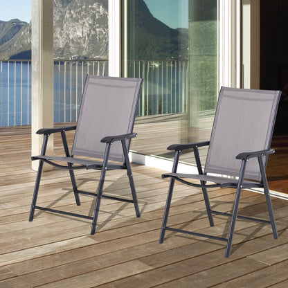 Conjunto De 2 Sillas Plegables Outsunny Acero, Texteline Gris Y Negro 58x64x94 Cm_1