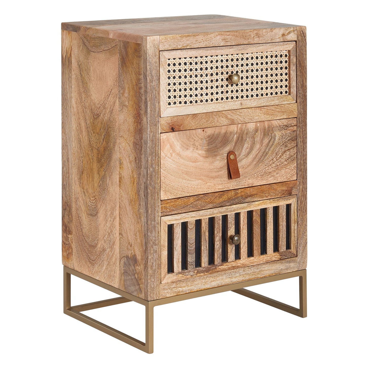 Mesita De Noche Mango Madera Maciza / Metal 40x60x30 Cm_0