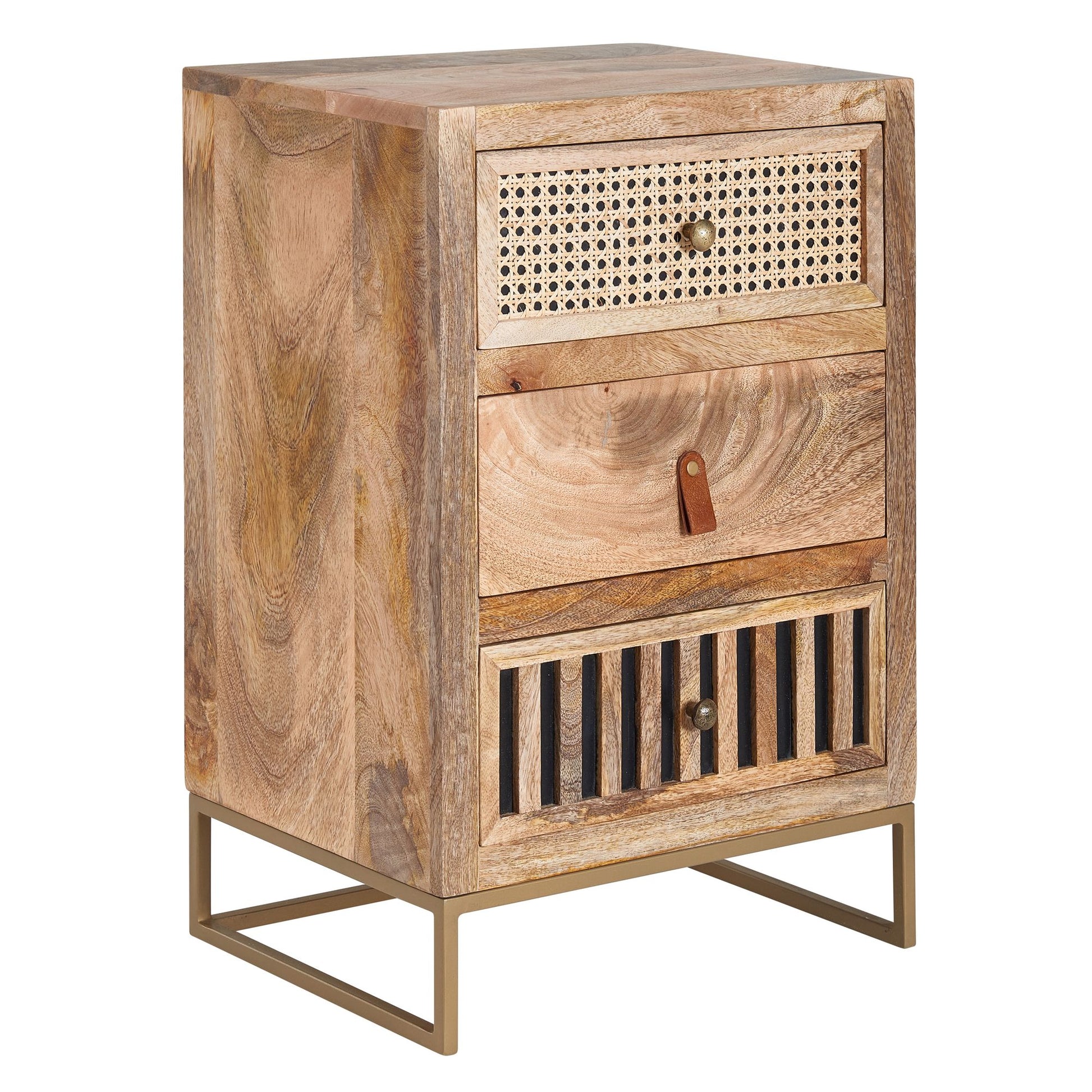 Mesita De Noche Mango Madera Maciza / Metal 40x60x30 Cm_0