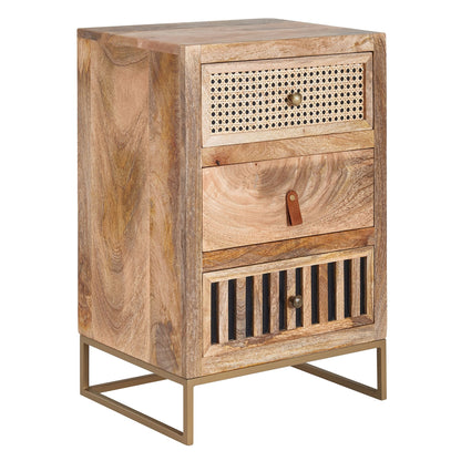 Mesita De Noche Mango Madera Maciza / Metal 40x60x30 Cm_0