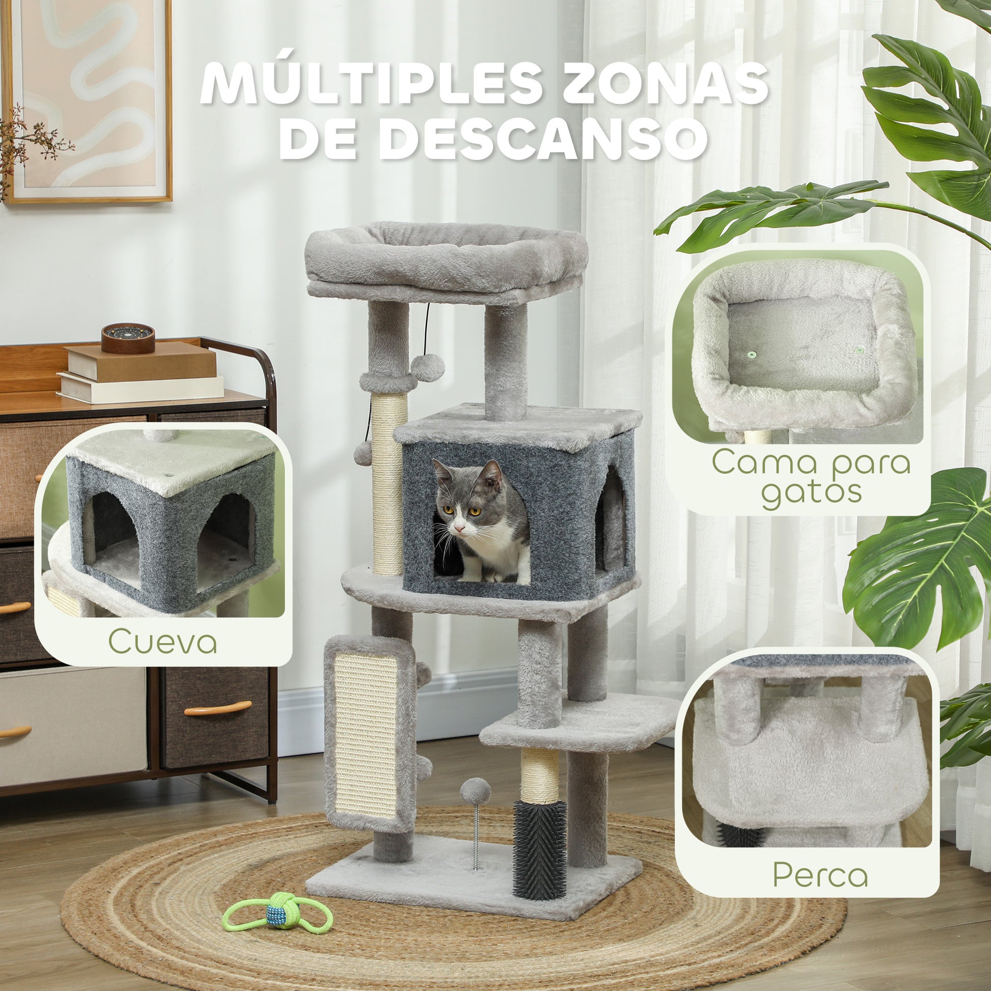 Pawhut Árbol Rascador Para Gatos Altura 104 Cm Con Almohadilla Para Rascar Gris_3
