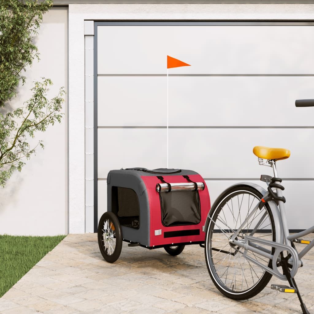 Vidaxl Remolque De Bicicleta Mascotas Hierro Tela Oxford Rojo Gris_1