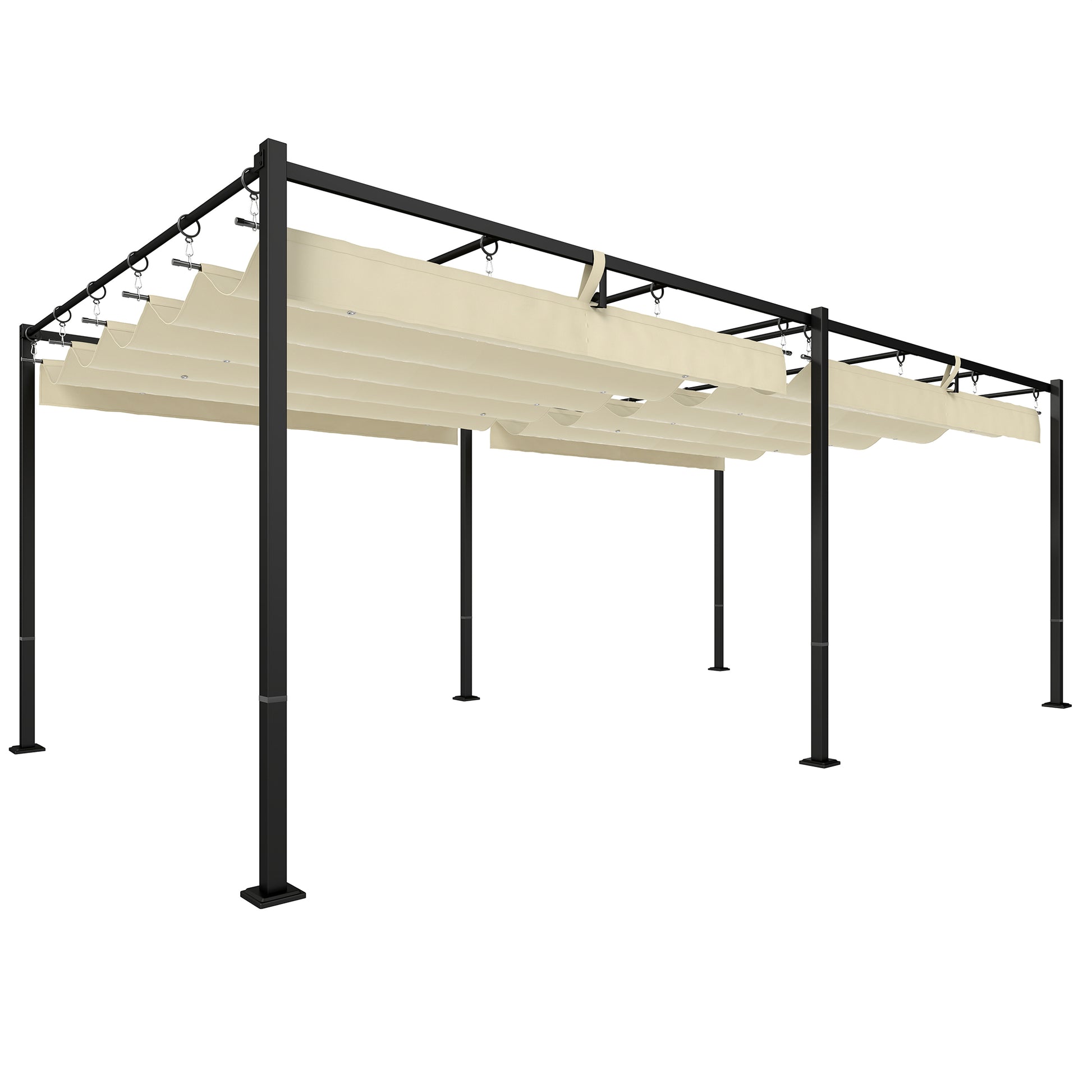 Outsunny Pérgola De Jardín 6x3 M Con Techo Retráctil Upf50+ Drenaje Crema_0
