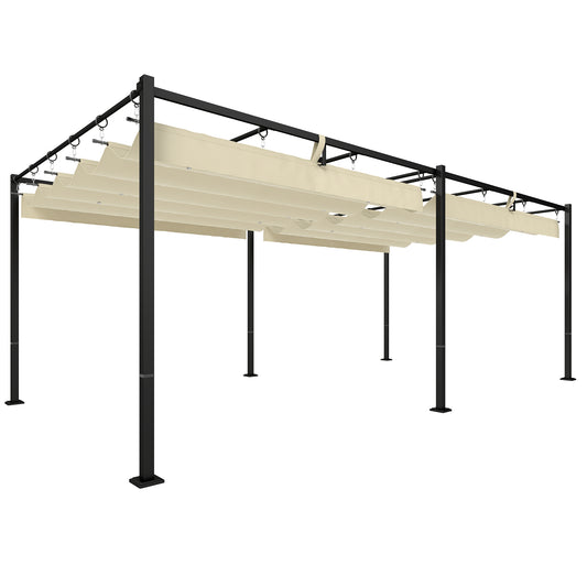 Outsunny Pérgola De Jardín 6x3 M Con Techo Retráctil Upf50+ Drenaje Crema_0