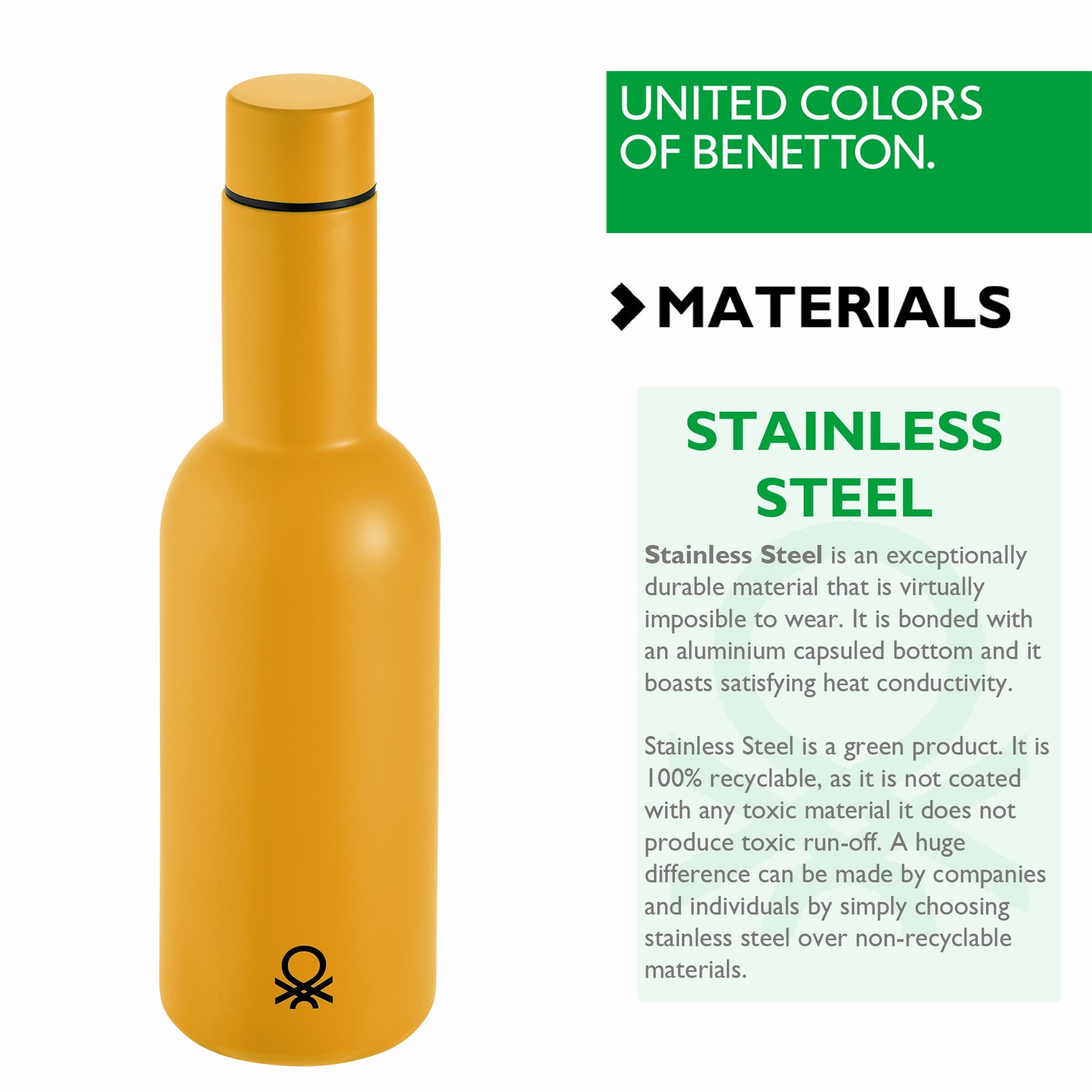 Botella De Agua 550ml Acero Inoxidable Amarilla Casa Benetton_2
