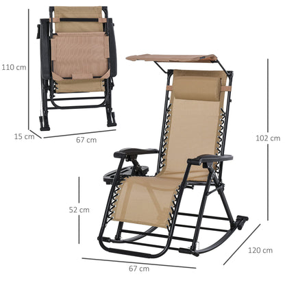 Outsunny Silla Mecedora De Jardín Plegable Con Techo Reposacabezas Extraíble_2