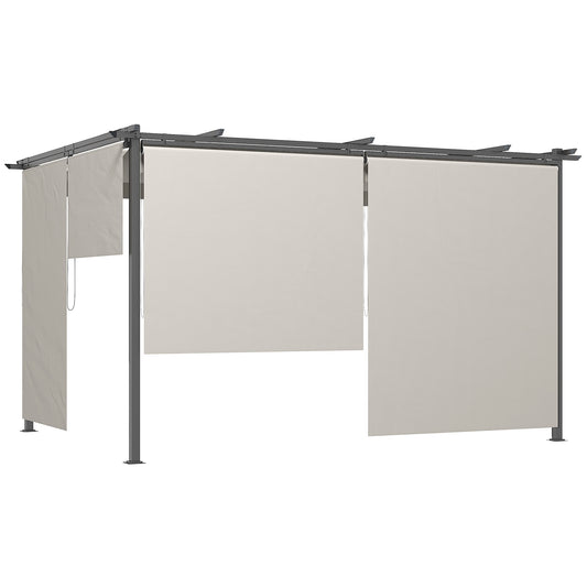 Outsunny Pérgola De Jardín 4x3 M Con Techo Retráctil 4 Cortinas Enrollables_0