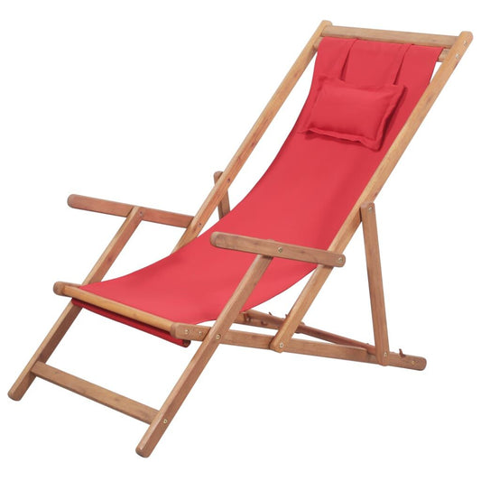 Vidaxl Silla De Playa Plegable De Tela Y Estructura De Madera Roja_0