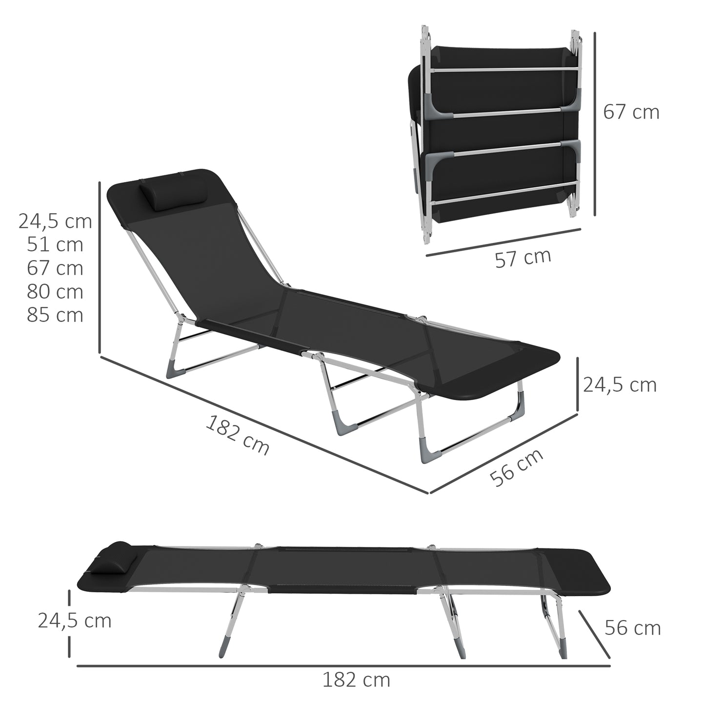 Outsunny Conjunto De 2 Tumbonas Plegables Y Reclinables 182x56x24,5 Cm Negro_2