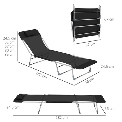 Outsunny Conjunto De 2 Tumbonas Plegables Y Reclinables 182x56x24,5 Cm Negro_2