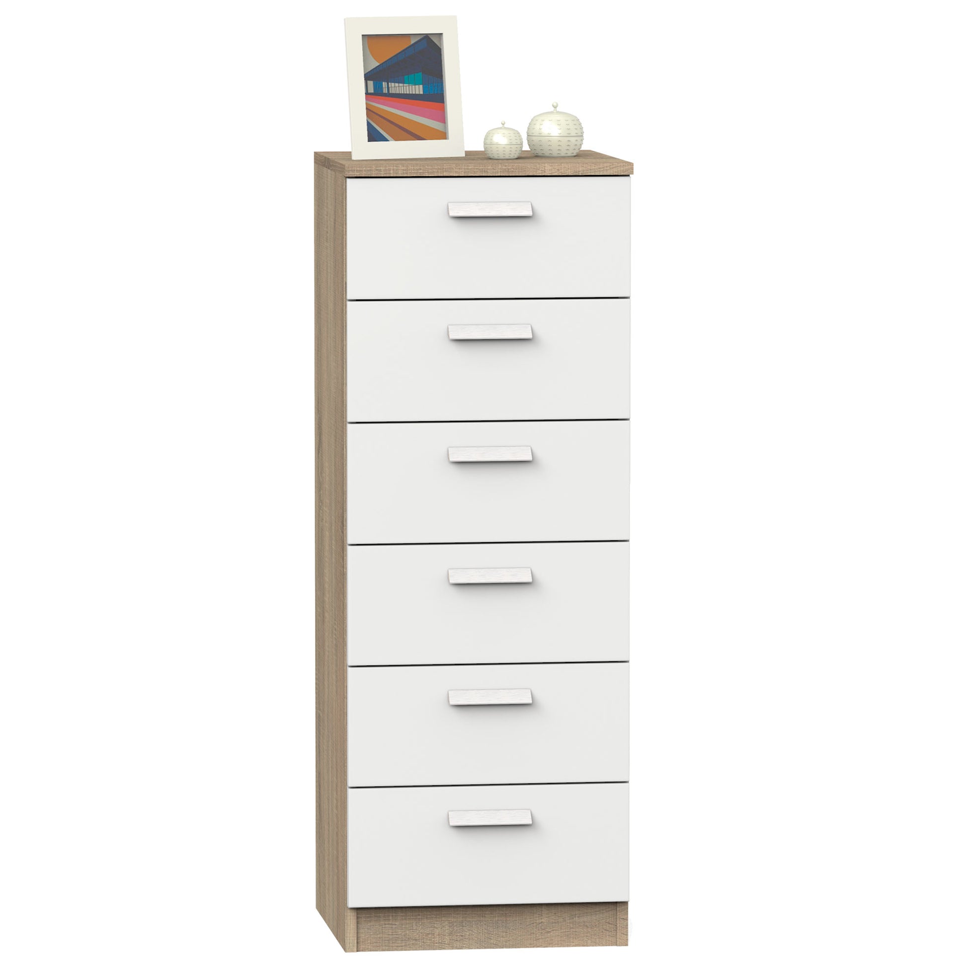 Cajonera Dormitorio Sinfonier Alto, Cómoda 6 Cajones, 110x40x40 Cm (alto X Ancho X Profundo), Briebe, Nova, Blanco_0
