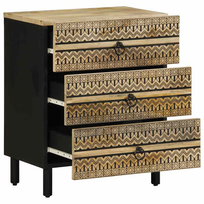 Mesita De Noche Madera Maciza De Mango Rugosa Negro 50x33x62 Cm_0