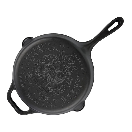 Victoria Sartén Hierro Fundido Curado Diseño Catrina Inducción 25cm Apta Fuego, Horno Cast Iron Skillet, Catrina, Negro_0