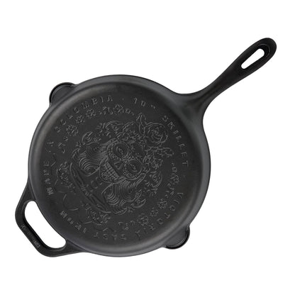 Victoria Sartén Hierro Fundido Curado Diseño Catrina Inducción 25cm Apta Fuego, Horno Cast Iron Skillet, Catrina, Negro_0