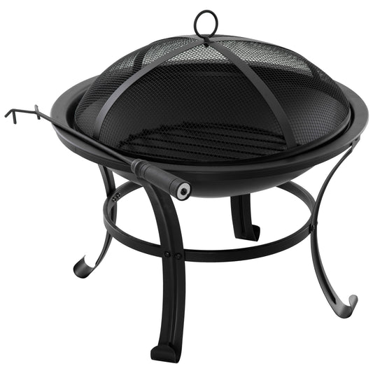 Outsunny Brasero Exterior Ø56 Cm Con Tapa Protectora Contra Chispas Y Atizador_0