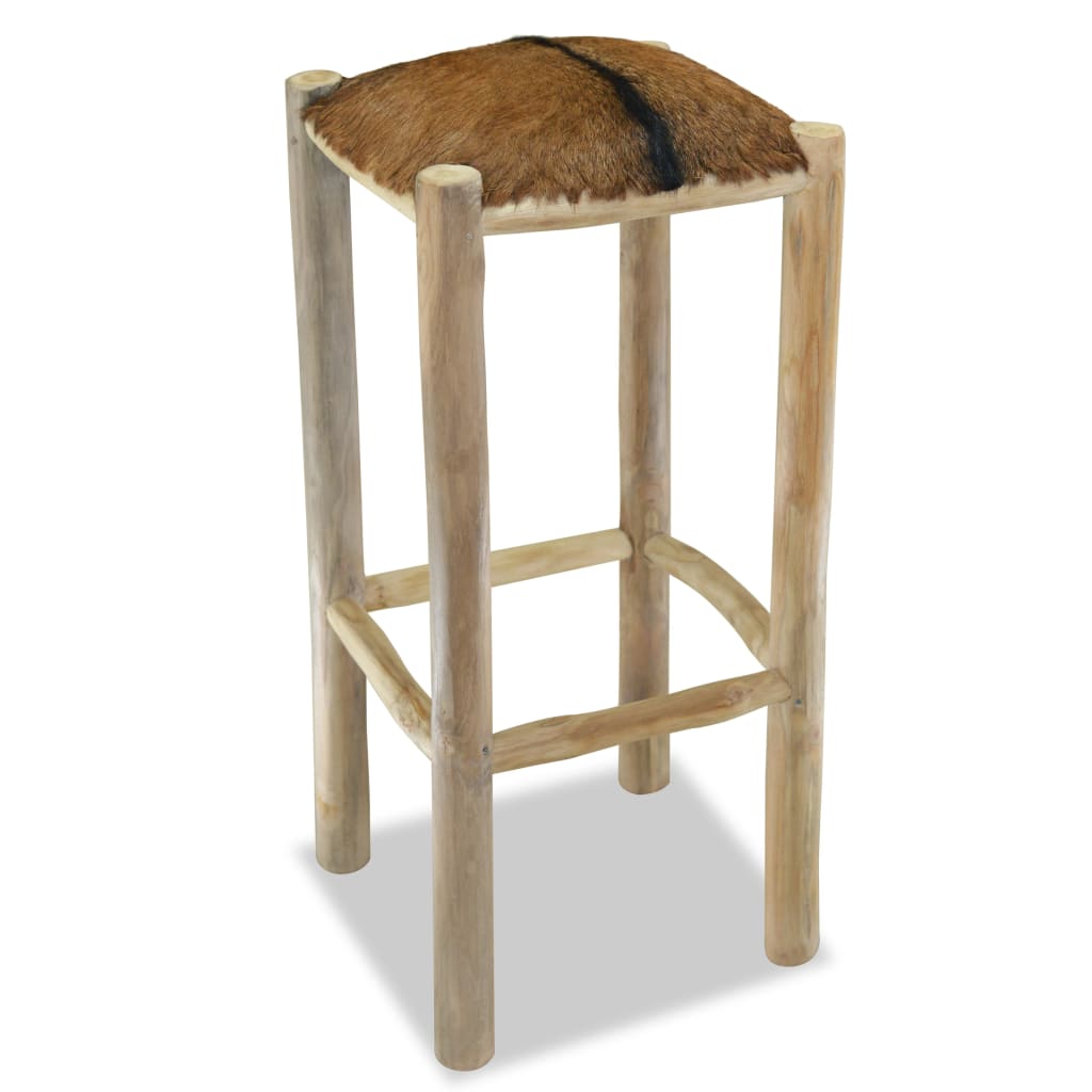 Taburete De Cocina De Cuero Auténtico Y Madera De Teca Maciza_1