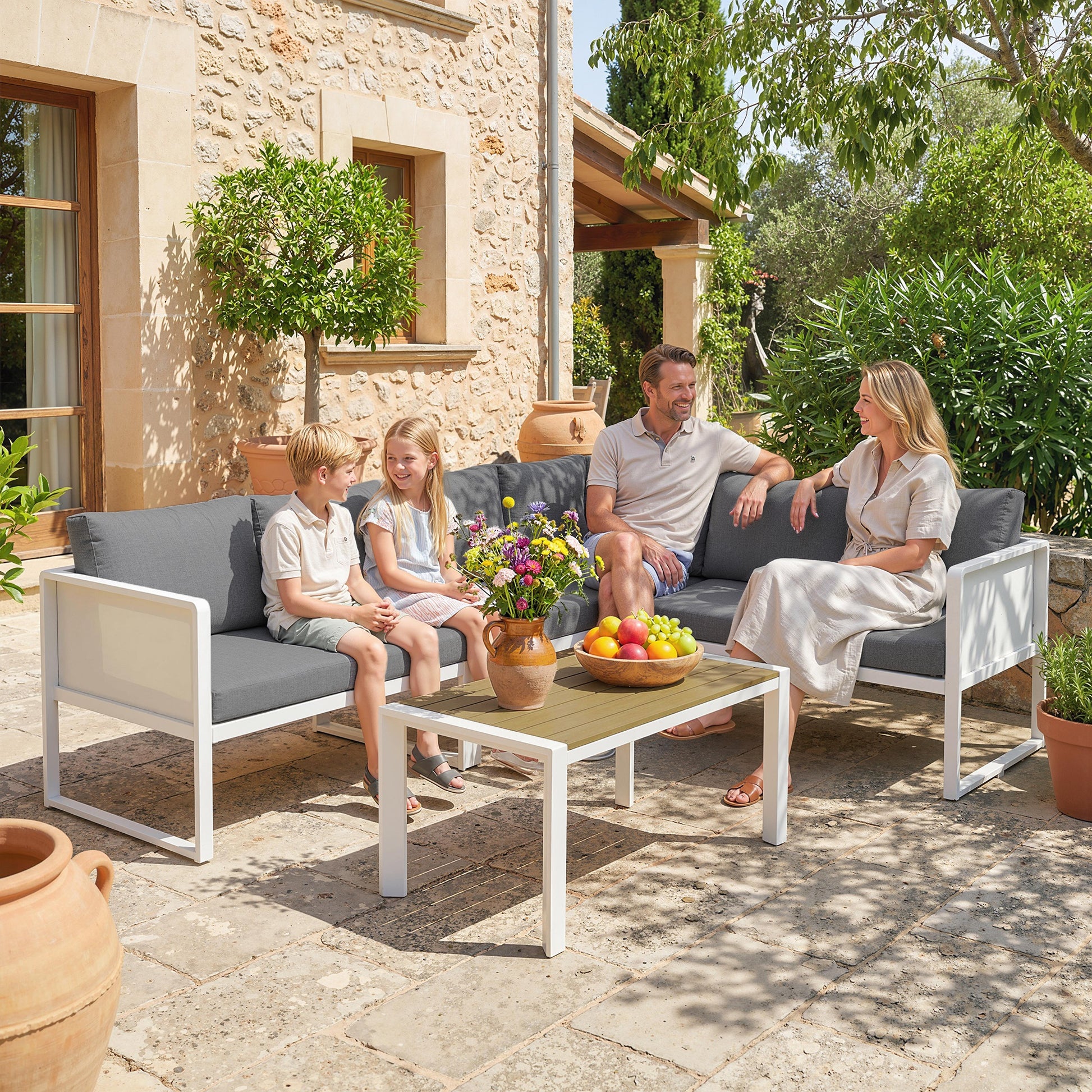 Outsunny Conjunto De Jardín Exterior De 4 Piezas En Forma De L Con Cojines Gris_1